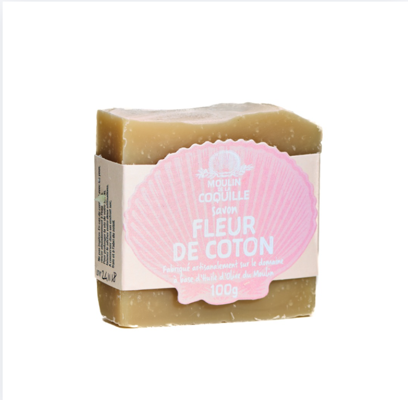 Savon solide fleur de coton artisanal du moulin de la coquille