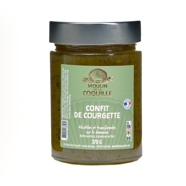 Confit de Courgettes et citrons fabrication artisanale au moulin de la Coquille avec les courgettes du domaine au pied des Baux de Provence