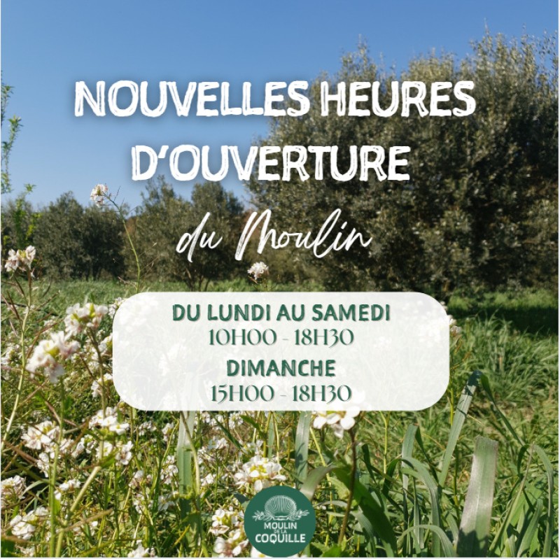 Nouveaux horaires d’ouverture du Moulin
